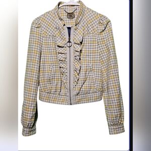 Anthropologie Indra Plaid Ruffle Women's Jacket Size 2 PTP 19 EUC